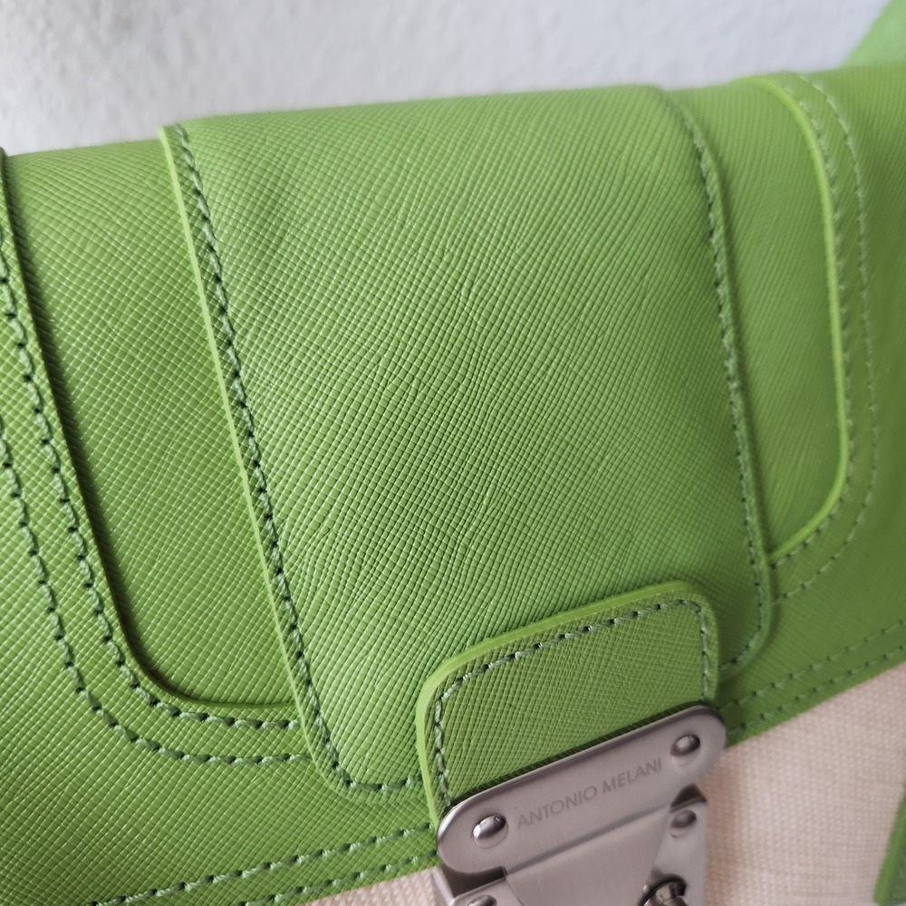 Antonio Melani Women Shoulder Bag Purse Green Ivory Leather Trim Spring Summer - Picture 4 of 16